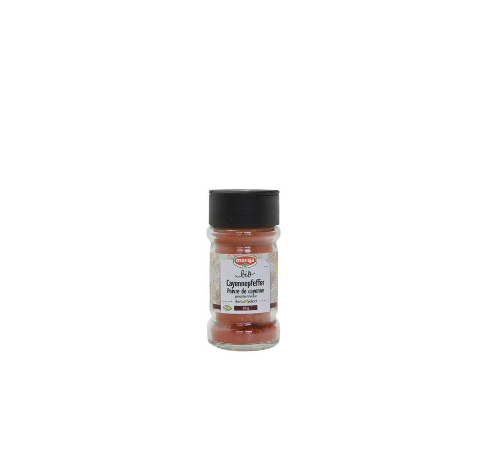 MORGA épice poivre de cayenne moulu bio verre 40 g MORGA épice poivre de cayenne moulu bio verre 40 g
