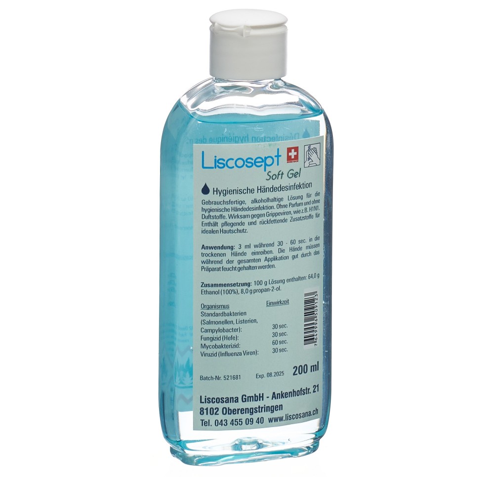 LISCOSEPT Soft Gel désinfect mains clap fer 200 ml