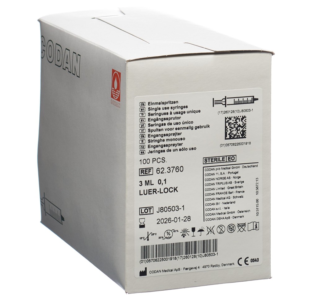 CODAN seringue usage unique 3ml luer lock 100 pce