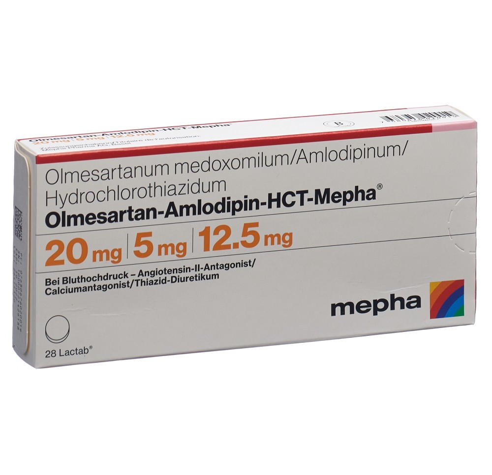 OLMESARTAN AMLO HCT Mepha Lactab 20/5/12.5 28 pce OLMESARTAN AMLO HCT Mepha Lactab 20/5/12.5 28 pce