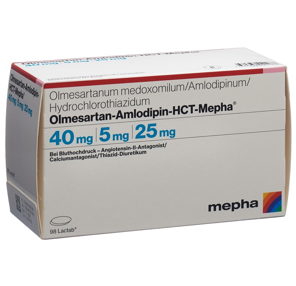 OLMESARTAN AMLO HCT Mepha Lactab 40/5/25 98 pce OLMESARTAN AMLO HCT Mepha Lactab 40/5/25 98 pce