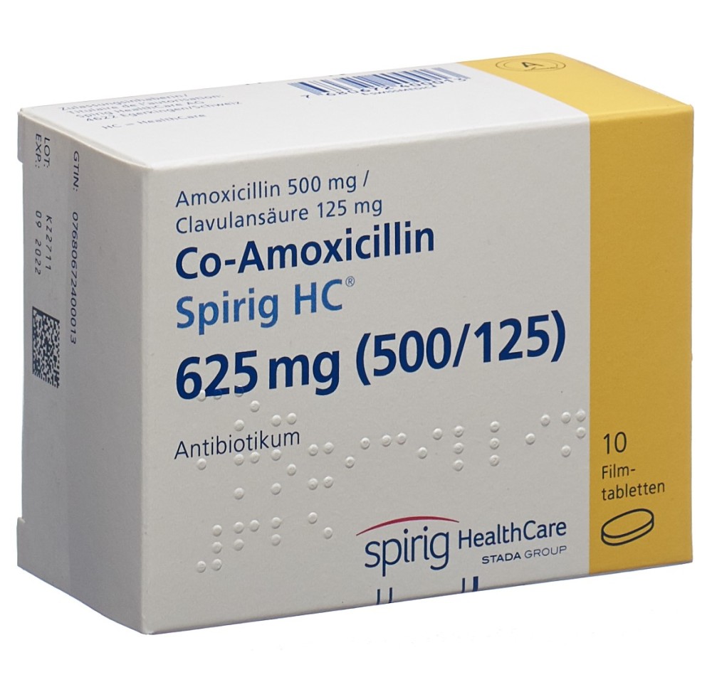 CO-AMOXICILLINE Spirig HC cpr pell 625 mg 10 pce CO-AMOXICILLINE Spirig HC cpr pell 625 mg 10 pce