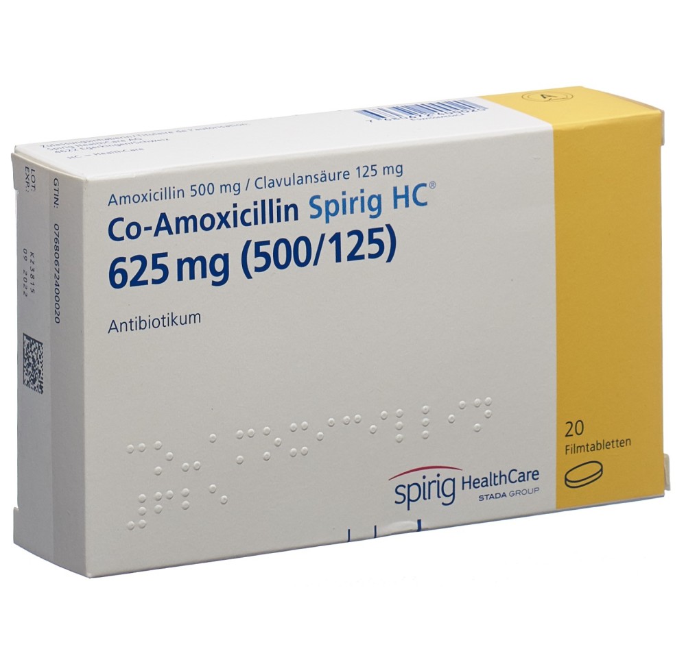 CO-AMOXICILLINE Spirig HC cpr pell 625 mg 20 pce CO-AMOXICILLINE Spirig HC cpr pell 625 mg 20 pce