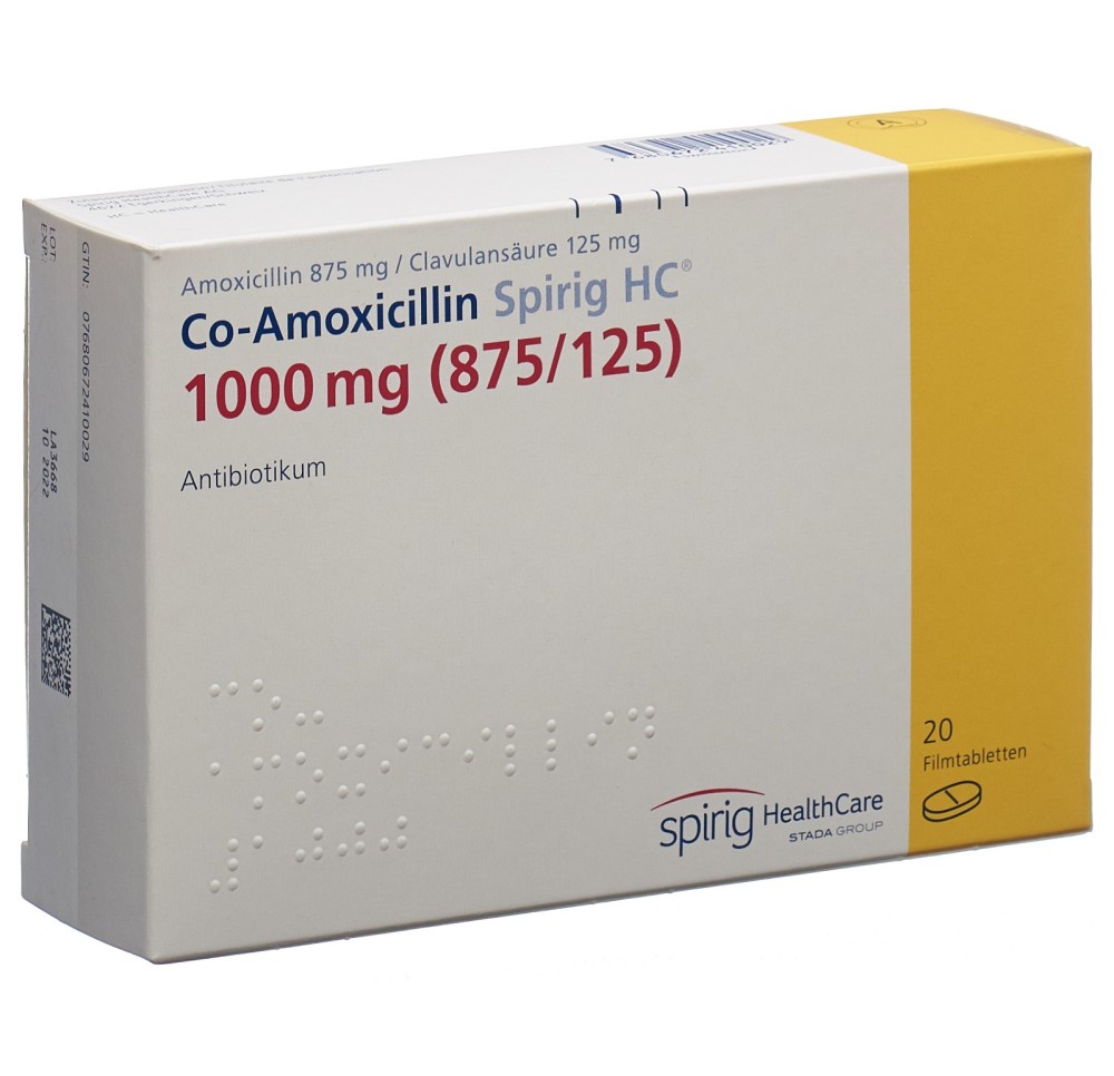 CO-AMOXICILLINE Spirig HC cpr pell 1000 mg 20 pce CO-AMOXICILLINE Spirig HC cpr pell 1000 mg 20 pce