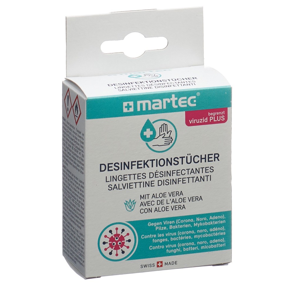 MARTEC Lingettes désinfectantes a aloe vera 10 pce MARTEC Lingettes désinfectantes a aloe vera 10 pce