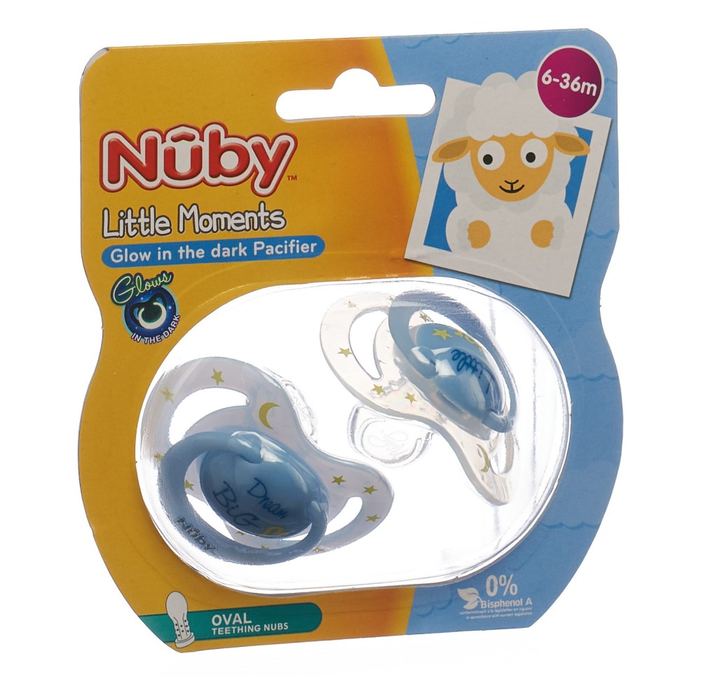 NUBY sucette phosphor Little Mom 6-36 m ova 2 pce