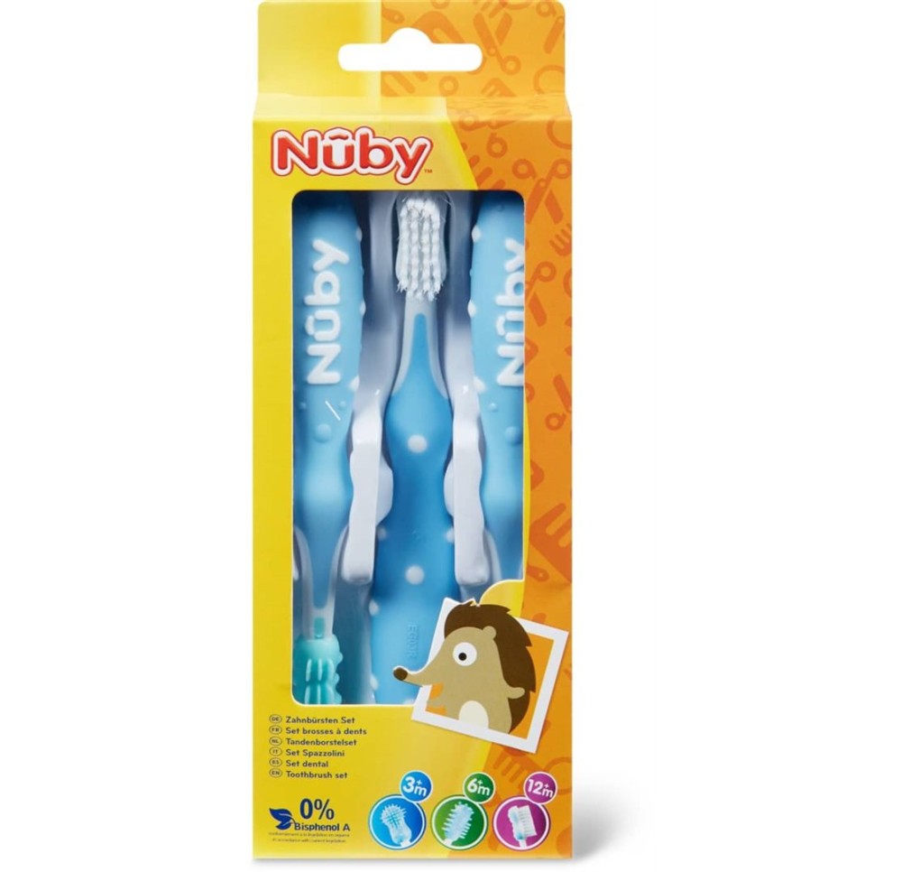 NUBY set évolutif brosses à dents BLEU 3 étapes