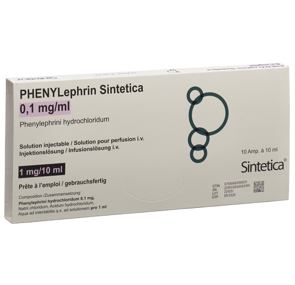 PHENYLEPHRIN Sintetica 1 mg/10ml 10 amp 10 ml PHENYLEPHRIN Sintetica 1 mg/10ml 10 amp 10 ml