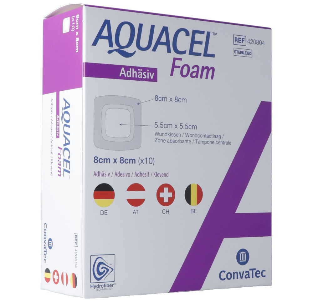 AQUACEL Foam adhésif 8x8cm 10 pce