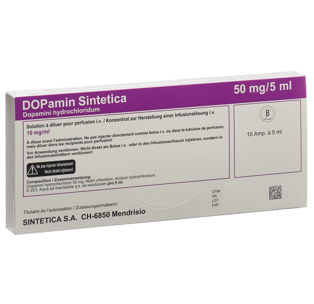 DOPAMIN Sintetica conc perf 50 mg 10 amp 5 ml DOPAMIN Sintetica conc perf 50 mg 10 amp 5 ml