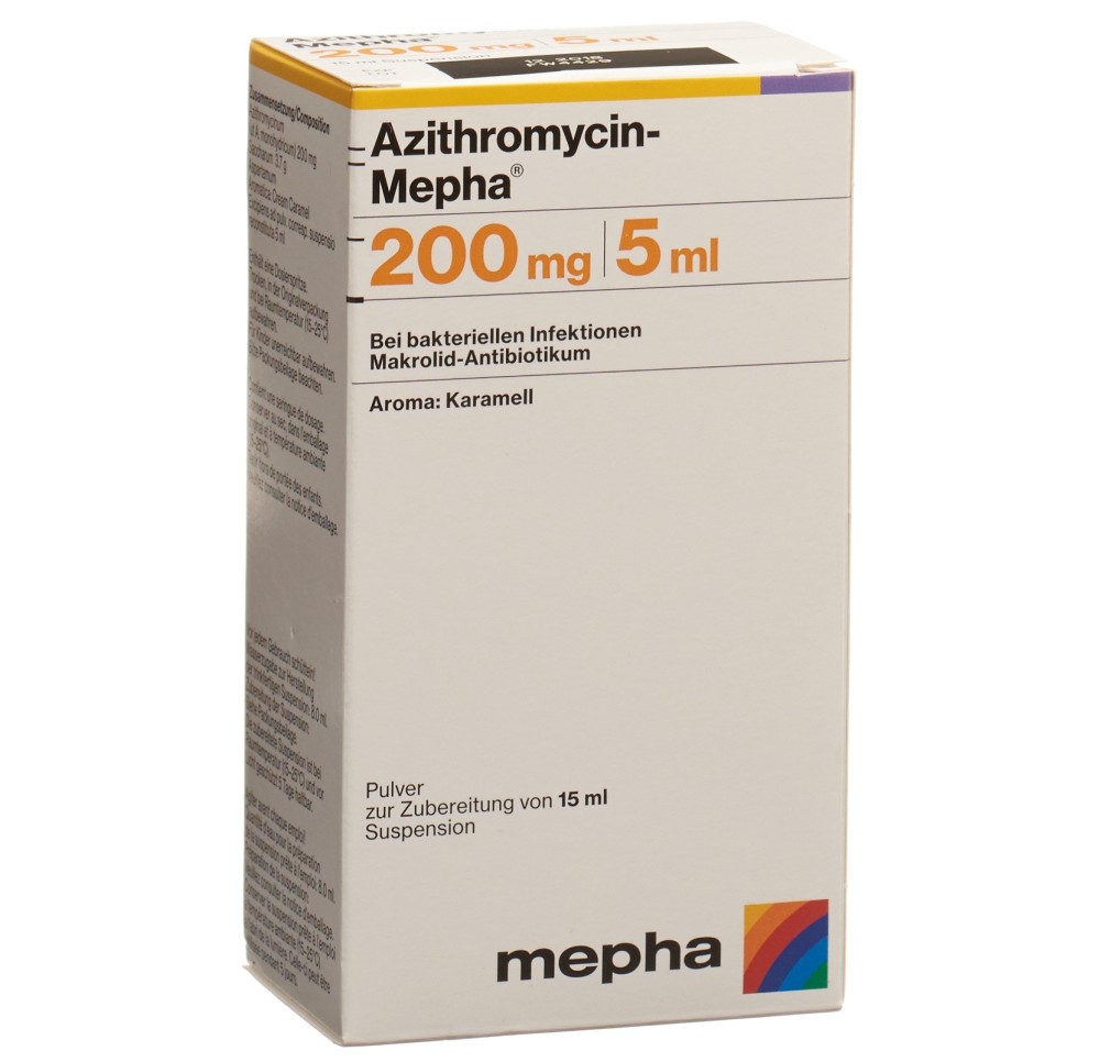 AZITHROMYCIN Mepha pdr 200 mg/5ml p susp 15 ml AZITHROMYCIN Mepha pdr 200 mg/5ml p susp 15 ml