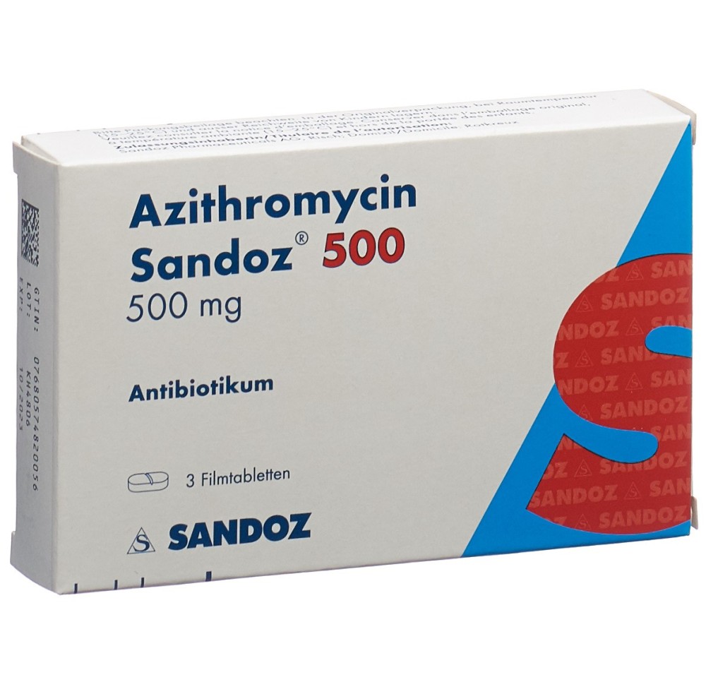 AZITHROMYCINE Sandoz cpr pell 500 mg 3 pce AZITHROMYCINE Sandoz cpr pell 500 mg 3 pce