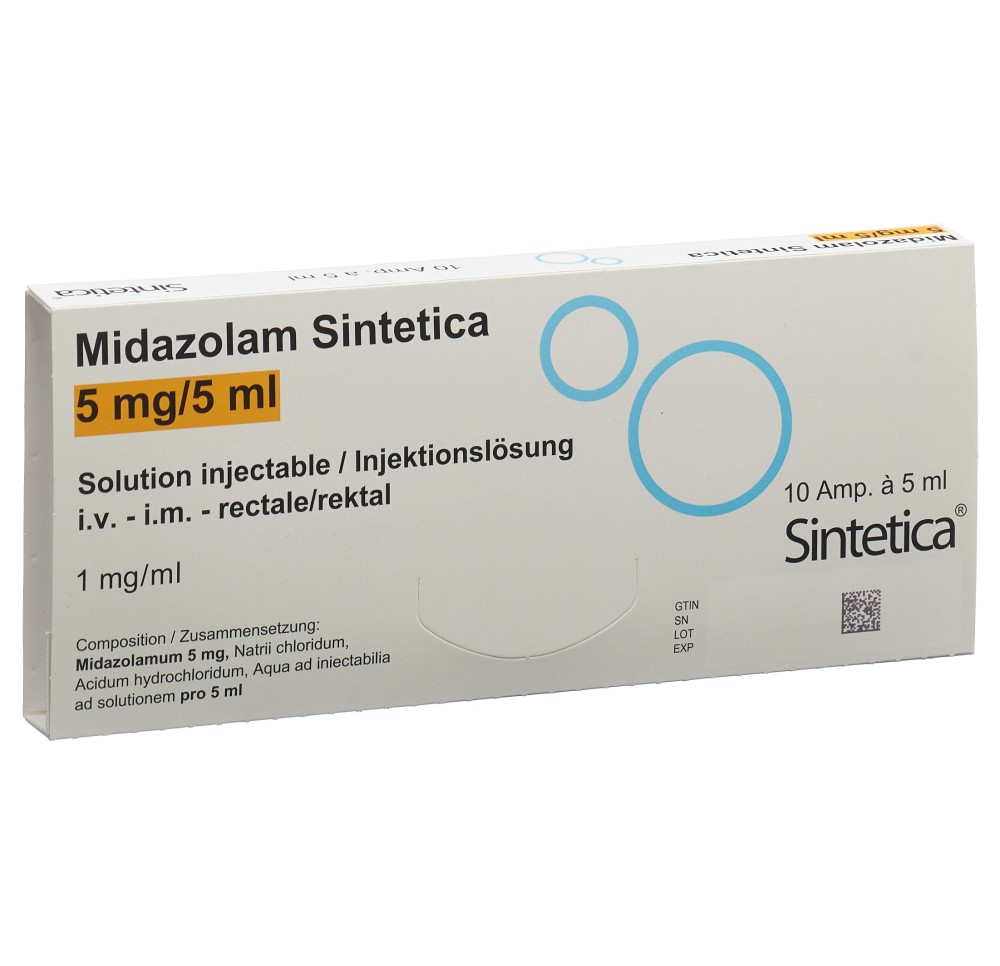 MIDAZOLAM Sintetica sol inj 5 mg/5ml 10 amp 5 ml MIDAZOLAM Sintetica sol inj 5 mg/5ml 10 amp 5 ml