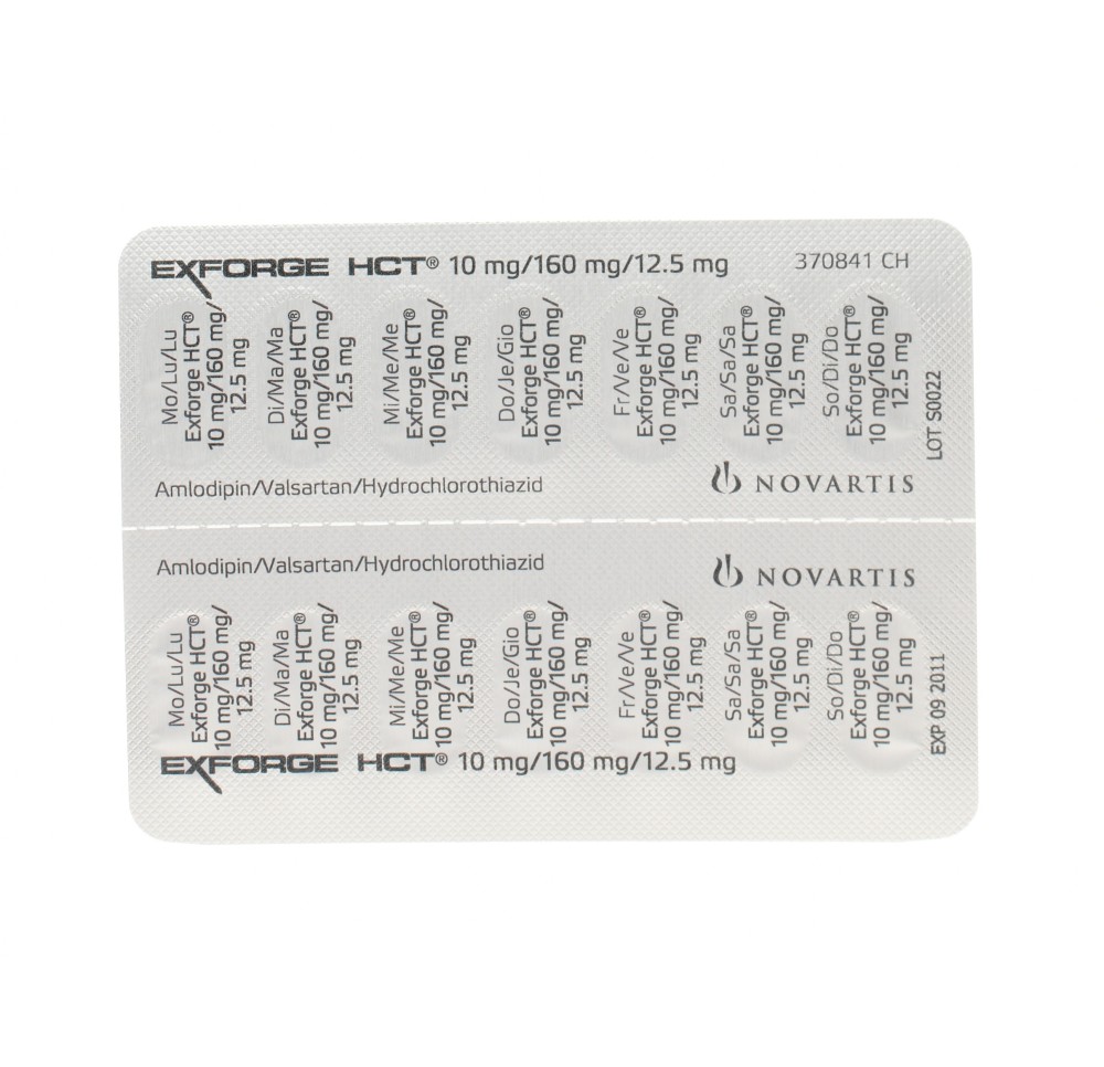 EXFORGE HCT cpr pell 10mg/160mg/12.5mg 98 pce EXFORGE HCT cpr pell 10mg/160mg/12.5mg 98 pce