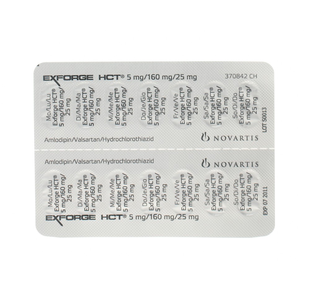 EXFORGE HCT cpr pell 5mg/160mg/25mg 98 pce EXFORGE HCT cpr pell 5mg/160mg/25mg 98 pce