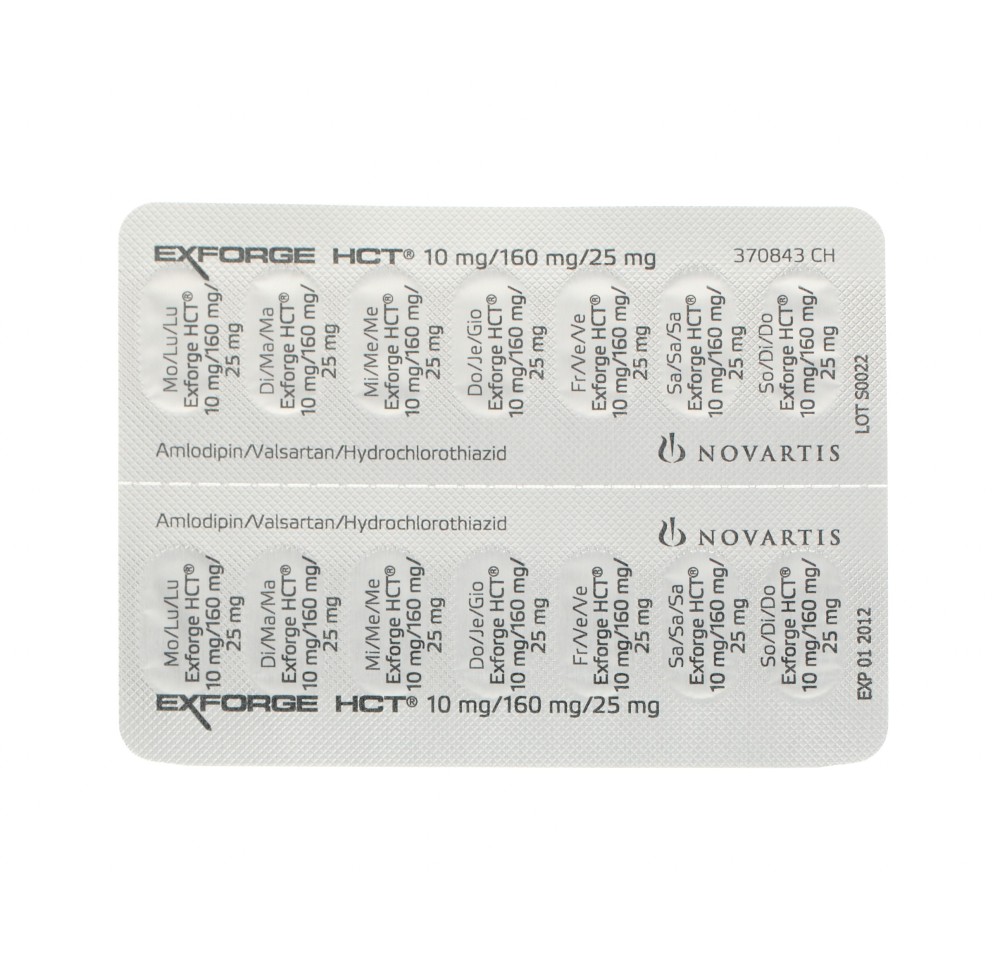 EXFORGE HCT cpr pell 10mg/160mg/25mg 98 pce EXFORGE HCT cpr pell 10mg/160mg/25mg 98 pce