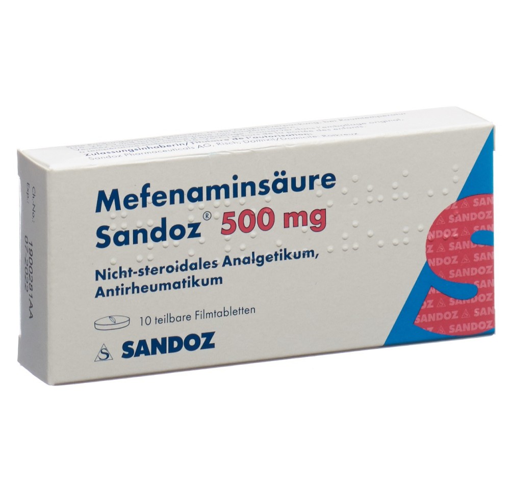 ACIDE MEFENAMIQUE Sandoz cpr pell 500 mg 10 pce ACIDE MEFENAMIQUE Sandoz cpr pell 500 mg 10 pce