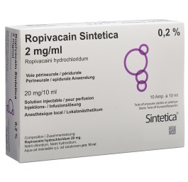 ROPIVACAIN Sintetica 2 mg/ml 10ml amp 10 pce