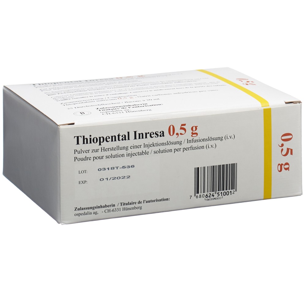 THIOPENTAL INRESA subst sèche 0.5 g flac 25 pce THIOPENTAL INRESA subst sèche 0.5 g flac 25 pce