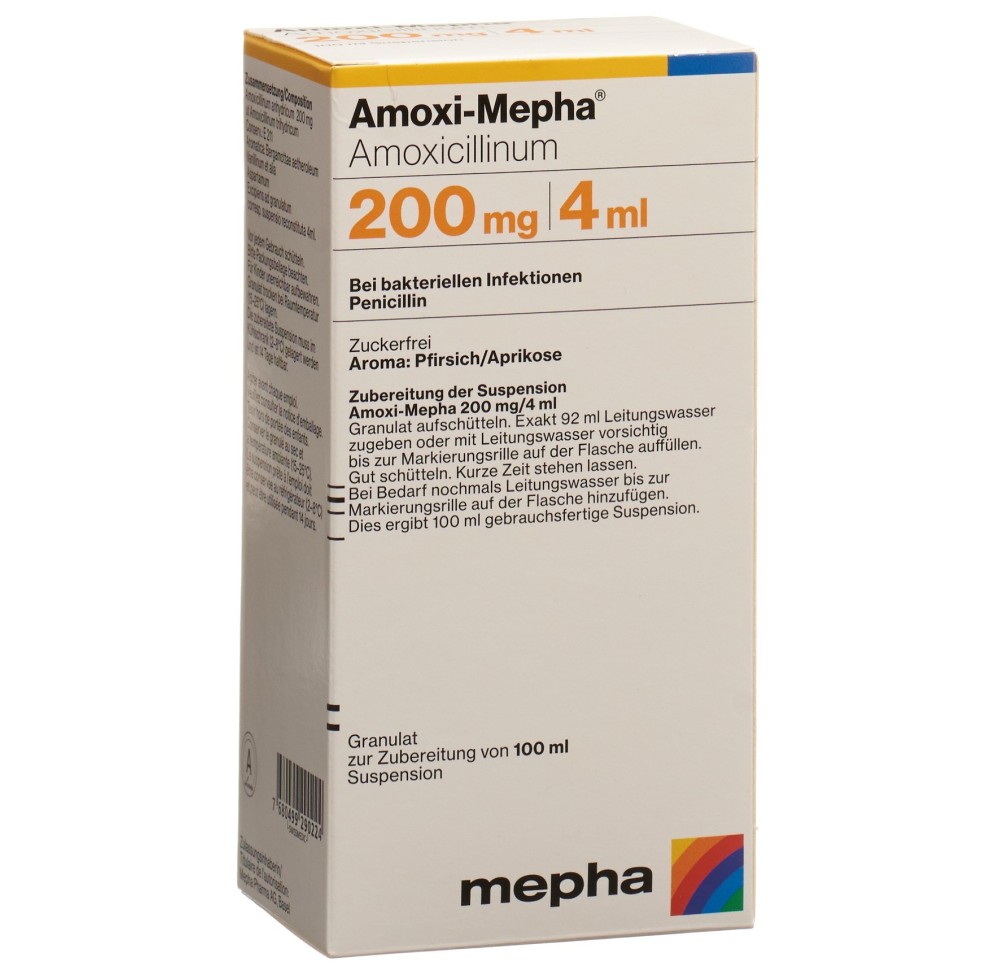 AMOXI Mepha gran 200 mg/4ml p susp s sucre 100 ml
