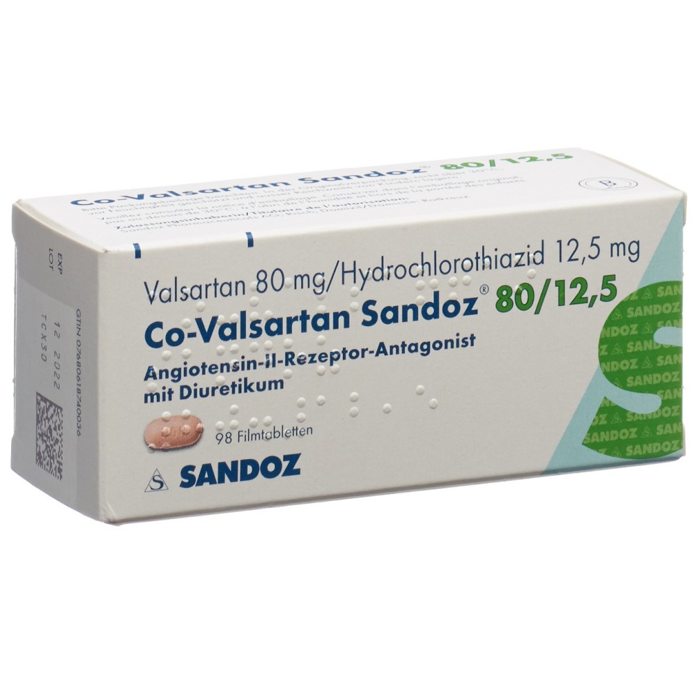 CO-VALSARTAN Sandoz cpr pell 80/12.5 98 pce CO-VALSARTAN Sandoz cpr pell 80/12.5 98 pce