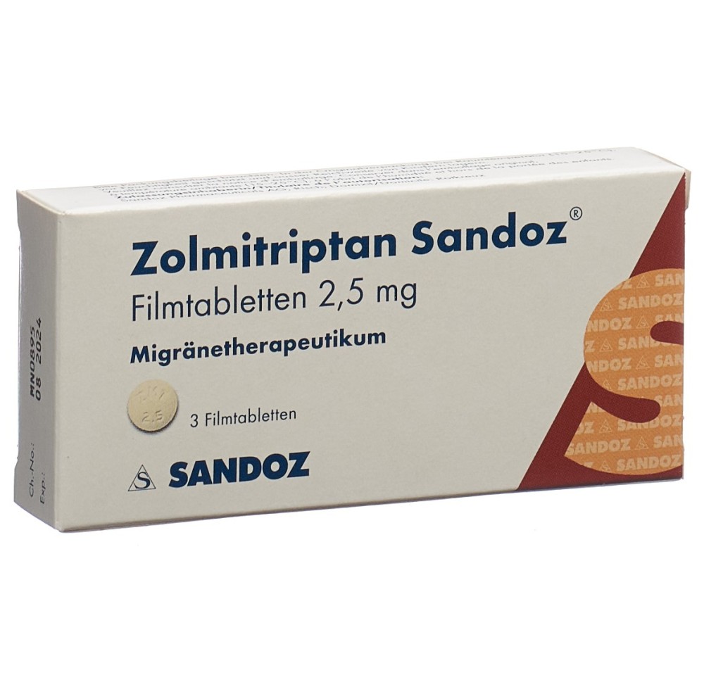 ZOLMITRIPTAN Sandoz cpr pell 2.5 mg 3 pce ZOLMITRIPTAN Sandoz cpr pell 2.5 mg 3 pce
