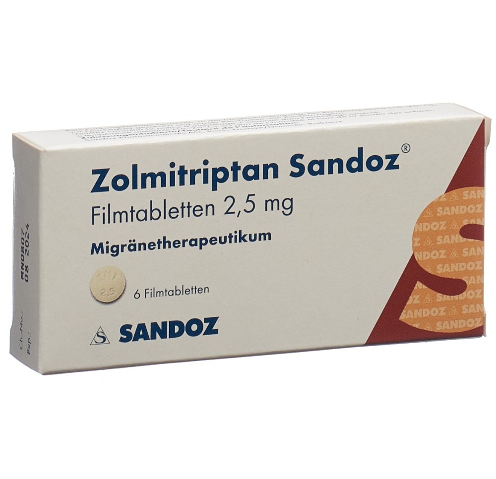 ZOLMITRIPTAN Sandoz cpr pell 2.5 mg 6 pce ZOLMITRIPTAN Sandoz cpr pell 2.5 mg 6 pce