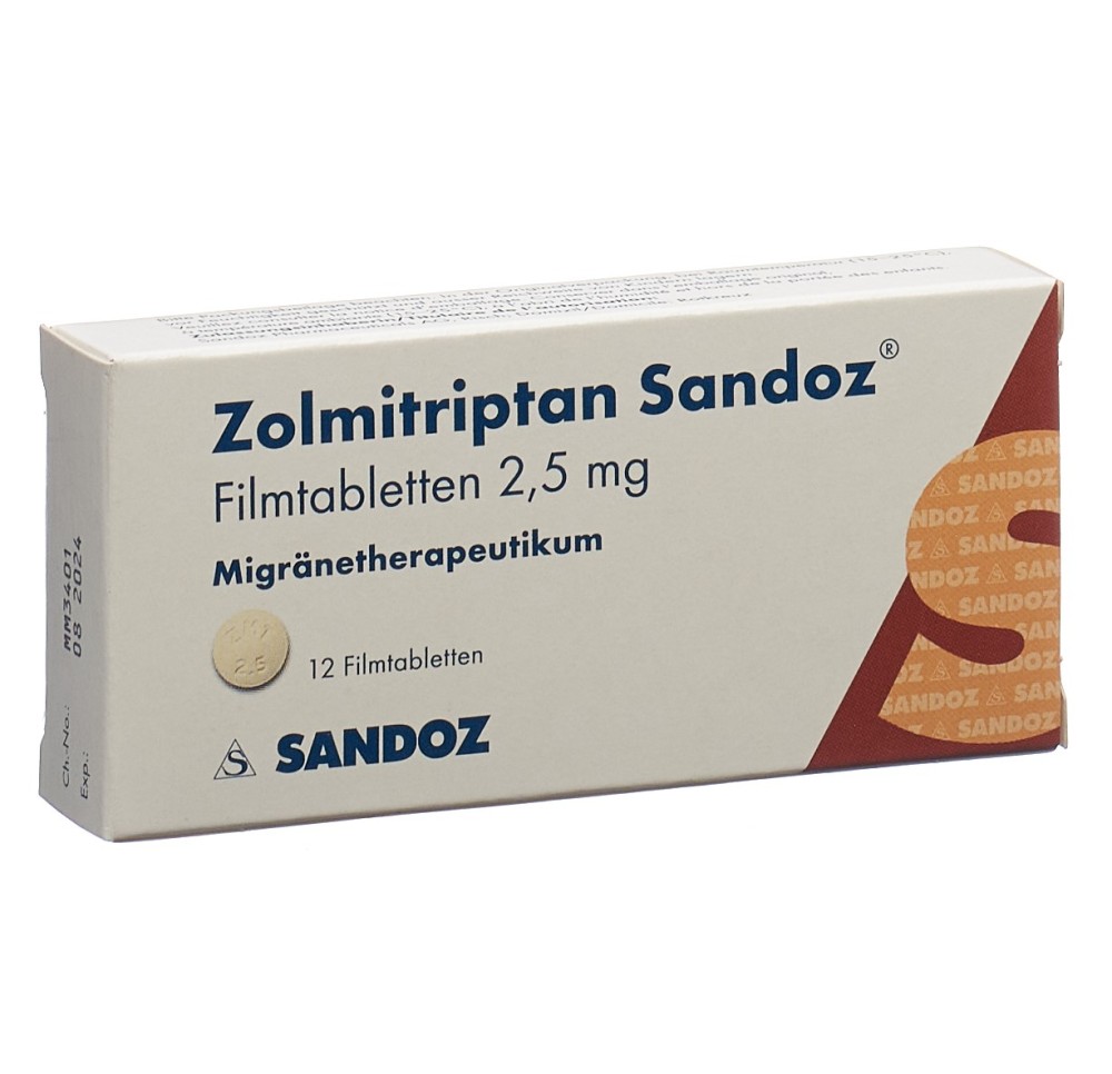 ZOLMITRIPTAN Sandoz cpr pell 2.5 mg 12 pce ZOLMITRIPTAN Sandoz cpr pell 2.5 mg 12 pce
