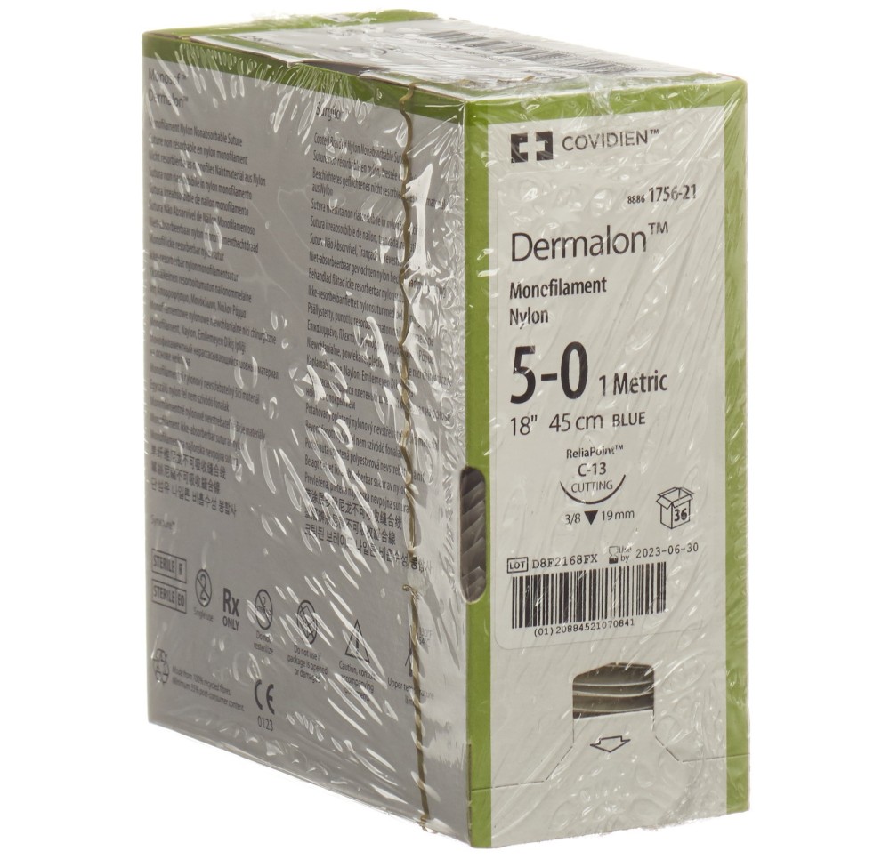 DERMALON 45cm bleu 5-0 C-13 36 pce