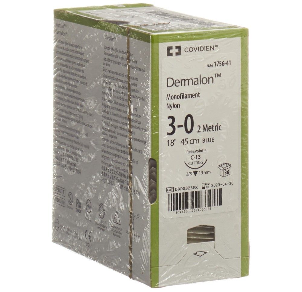 DERMALON 45cm bleu 3-0 C-13 36 pce