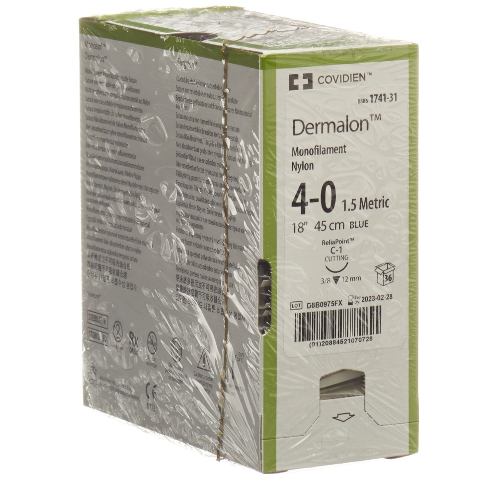 DERMALON 45cm bleu 4-0 C-1 36 pce