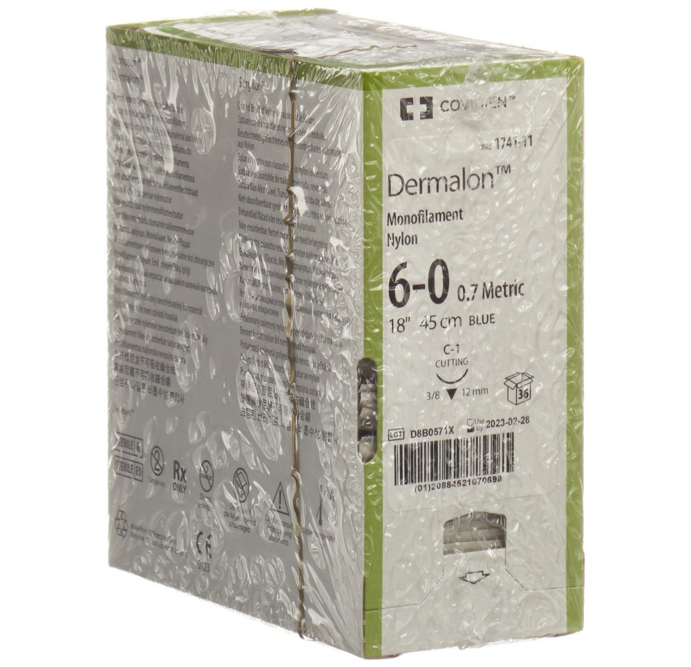 DERMALON 45cm bleu 6-0 C-1 36 pce