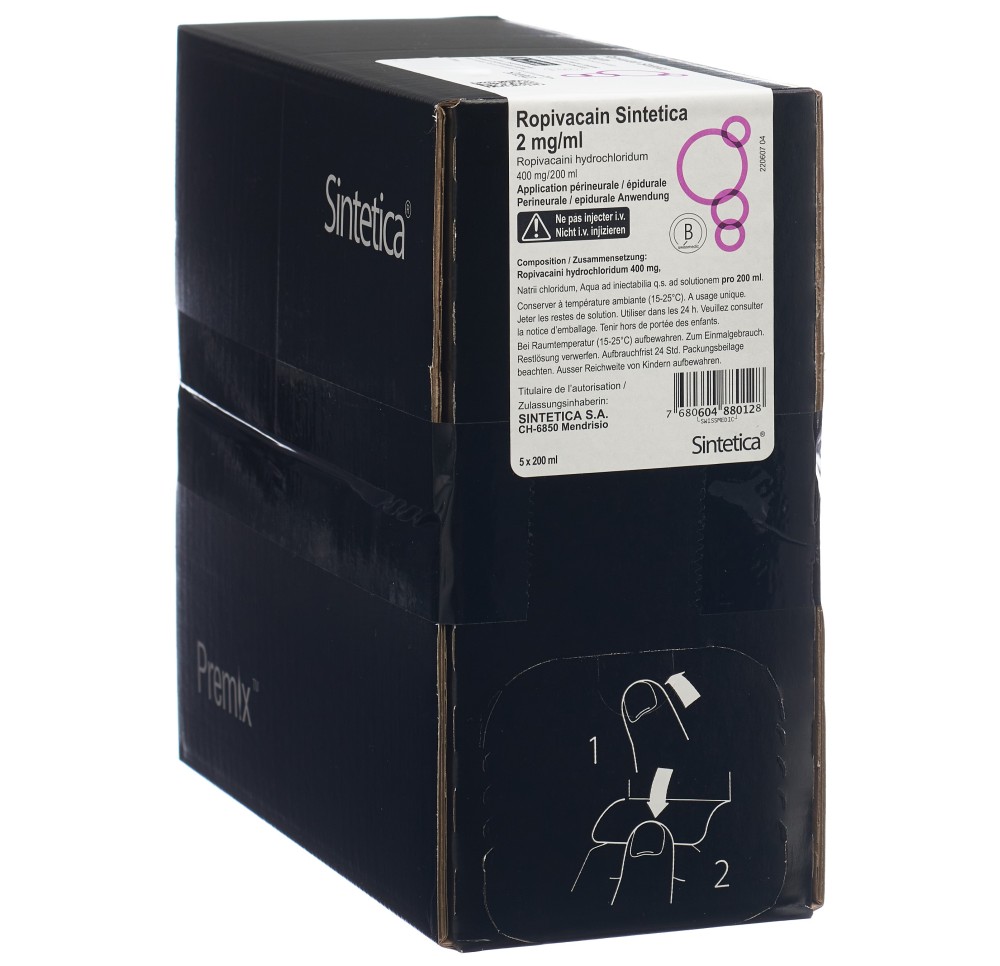 ROPIVACAIN Sintetica 2 mg/ml 200ml poche 5 pce ROPIVACAIN Sintetica 2 mg/ml 200ml poche 5 pce