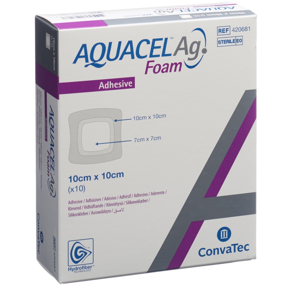AQUACEL Ag Foam adhésif 10x10cm 10 pce AQUACEL Ag Foam adhésif 10x10cm 10 pce