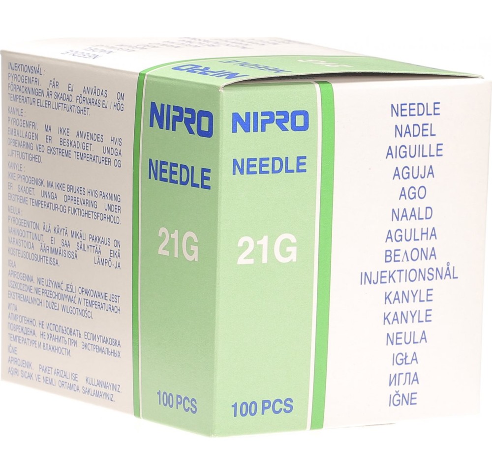 NIPRO aiguilles 0.8x50mm 21Gx 2" vert 100 pce