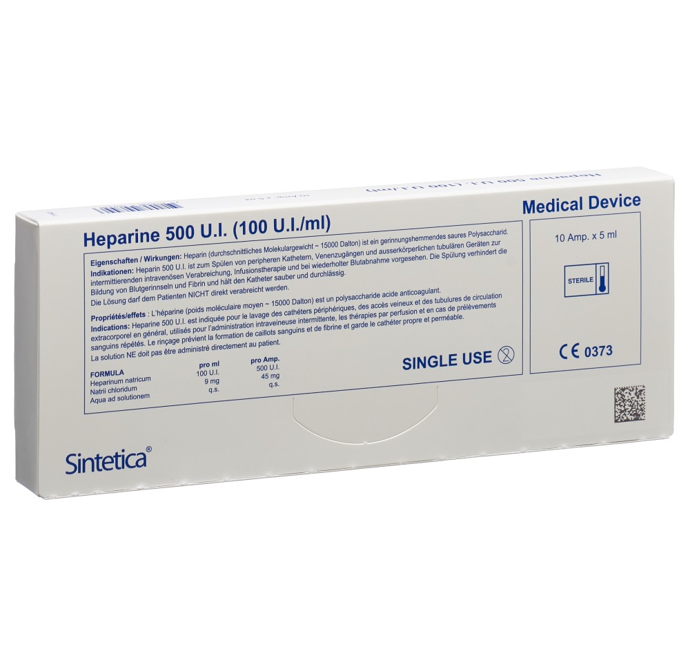 HEPARIN Sintetica sol inj 500 UI 10 amp 5 ml