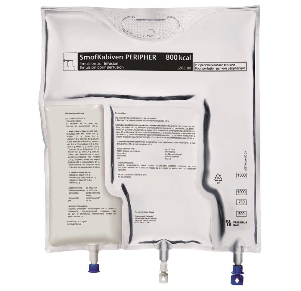SMOFKABIVEN peripher 1206ml 800 kcal sach 4 pce SMOFKABIVEN peripher 1206ml 800 kcal sach 4 pce