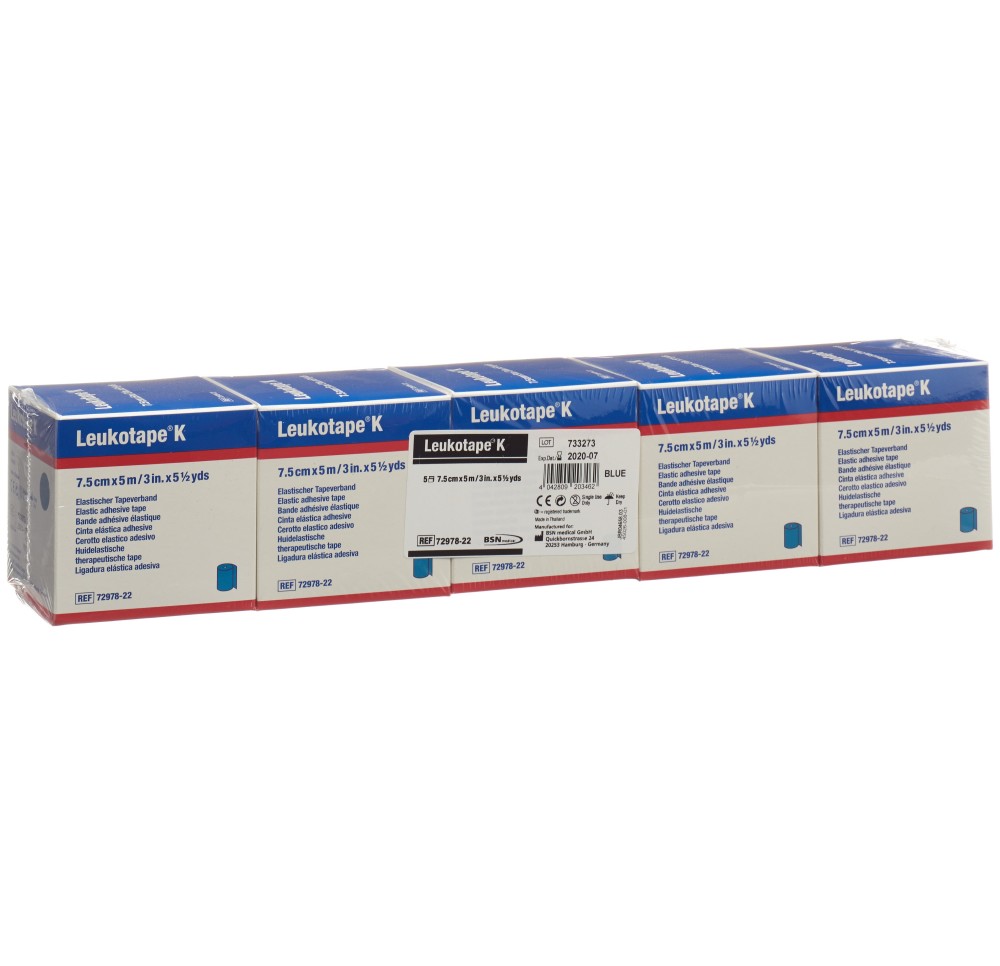 LEUKOTAPE K bande tap kinésio 5mx7.5cm bleu 5 pce