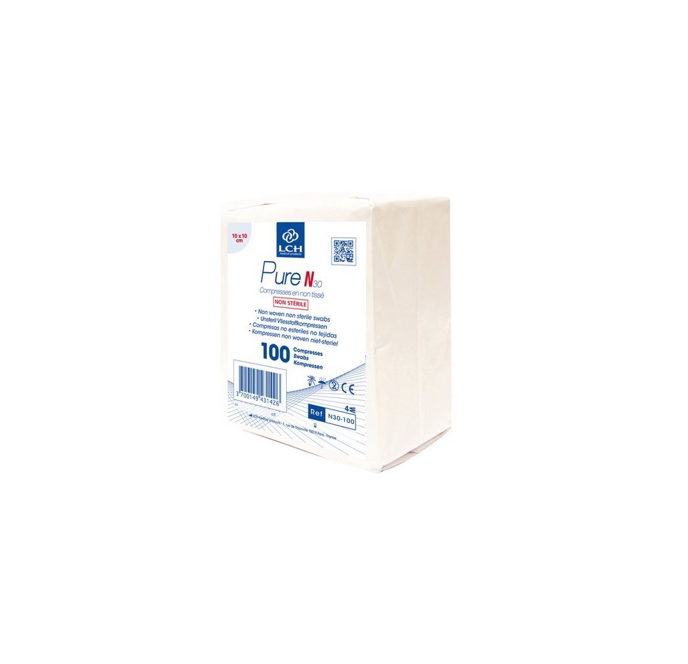 LCH compresse 10x10cm 30g/m2 4p nst blanc 100 pce
