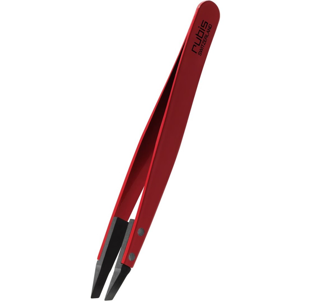RUBIS pincette techno polymére biseauté rouge inox