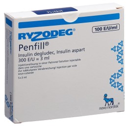 RYZODEG Penfill sol inj 5 cartouche 3 ml