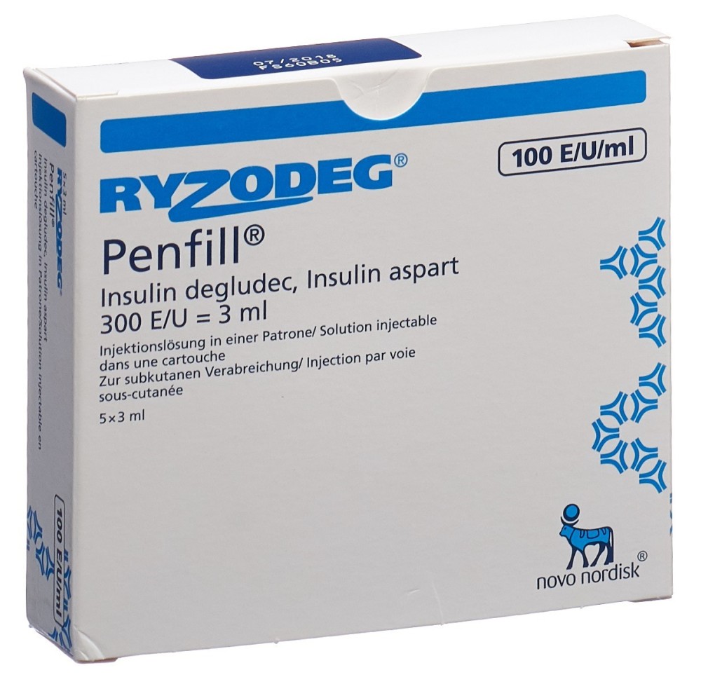 RYZODEG Penfill sol inj 5 cartouche 3 ml
