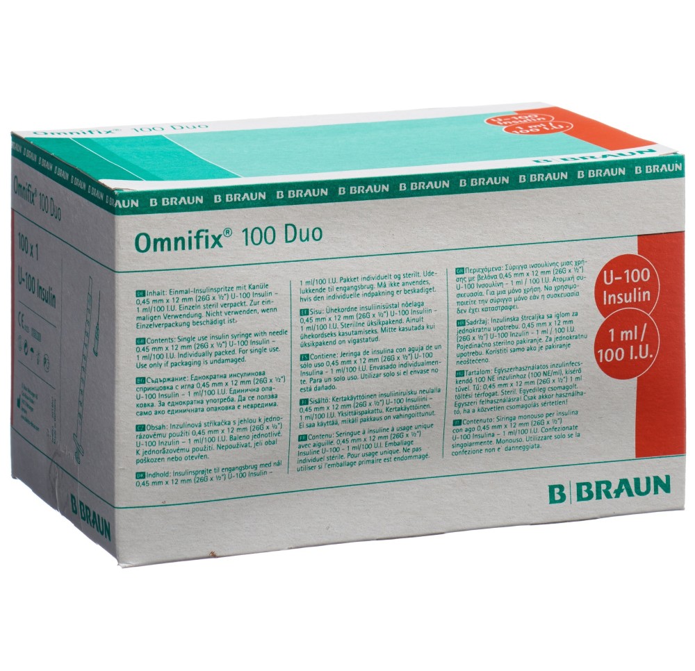 OMNIFIX insuline 1ml duo avec aiguille G26 100 pce OMNIFIX insuline 1ml duo avec aiguille G26 100 pce