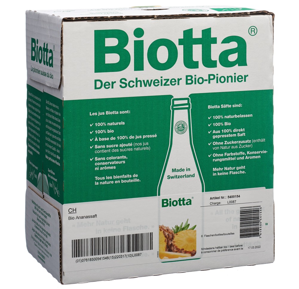 BIOTTA Ananas Bio 6 fl 5 dl BIOTTA Ananas Bio 6 fl 5 dl