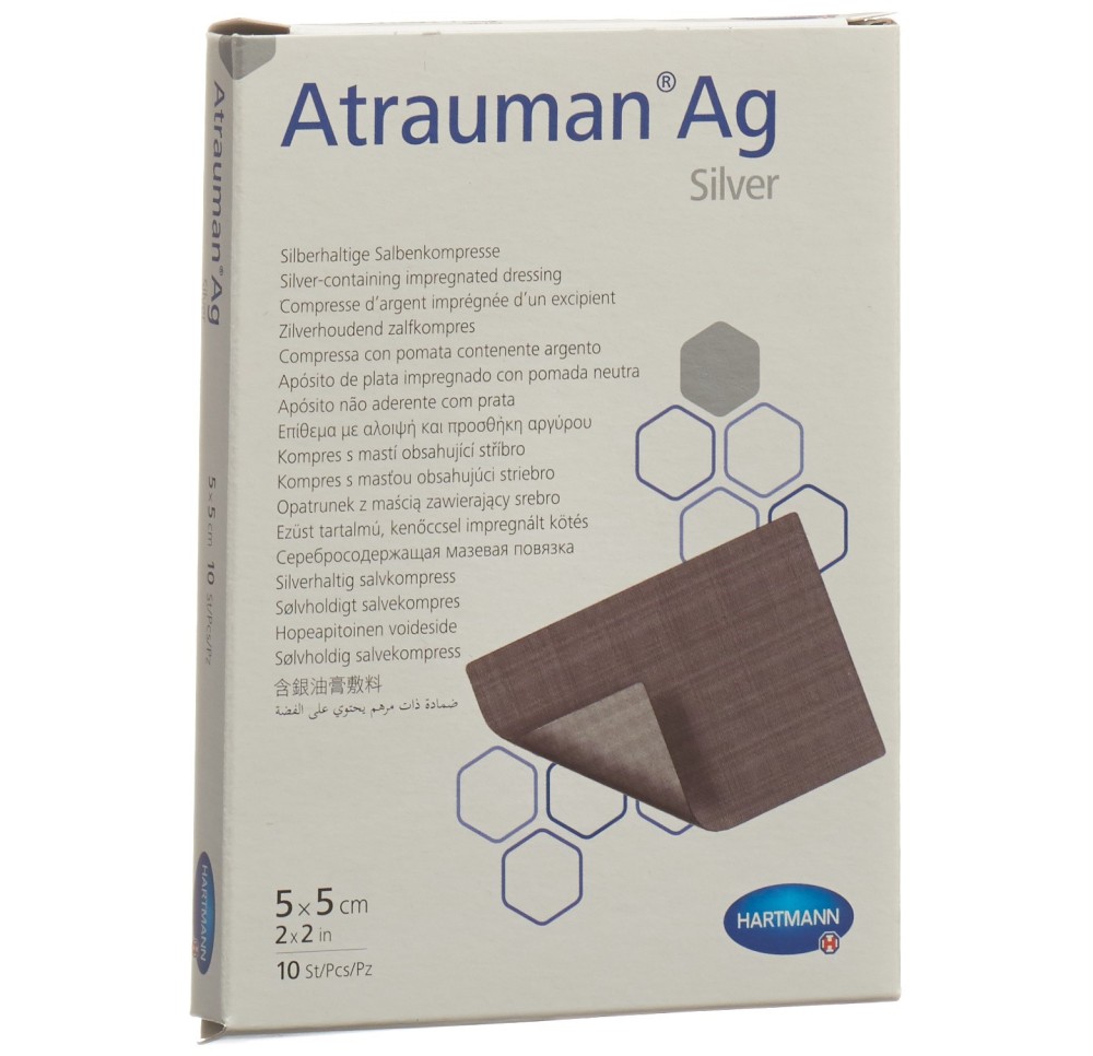 ATRAUMAN Ag compresses 5x5cm stériles 10 pce