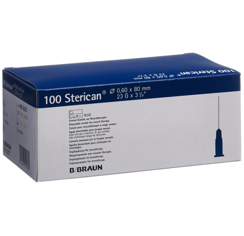 STERICAN aigui 23G 0.60x80mm bleu neu luer 100 pce