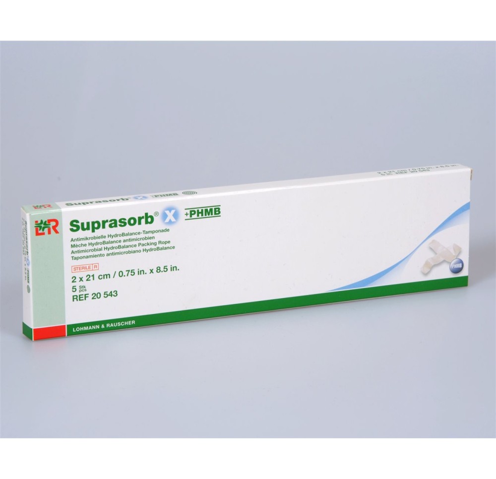SUPRASORB X+PHMB mèche HydroBal 2x21cm sté 5 pce SUPRASORB X+PHMB mèche HydroBal 2x21cm sté 5 pce